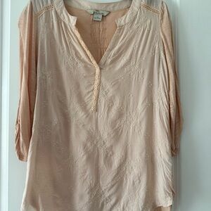 Embroidered Peach Split-Neck Women's Blouse